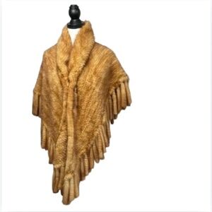 PAULA LISHMAN Limited Hand Knit Mink Fur Cape Poncho Wrap Shawl One Size